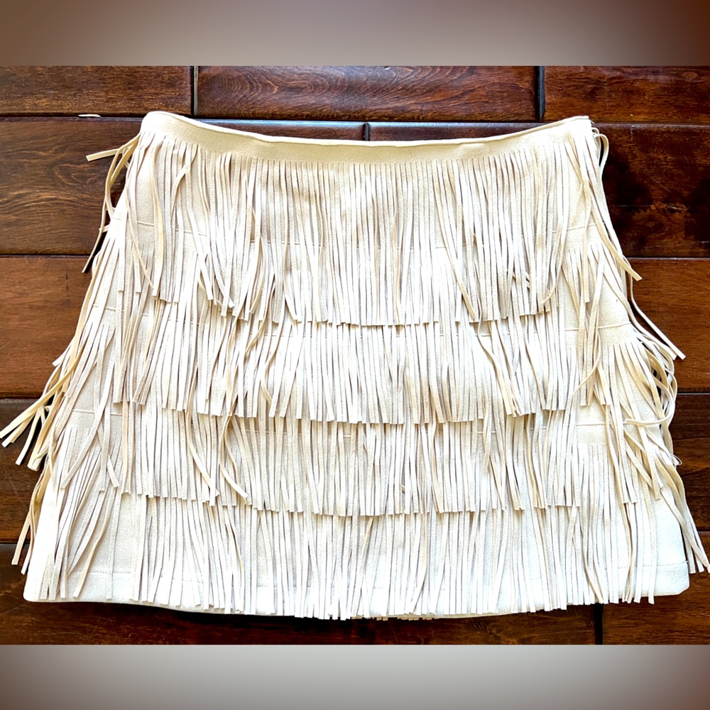 Suede fringe miniskirt